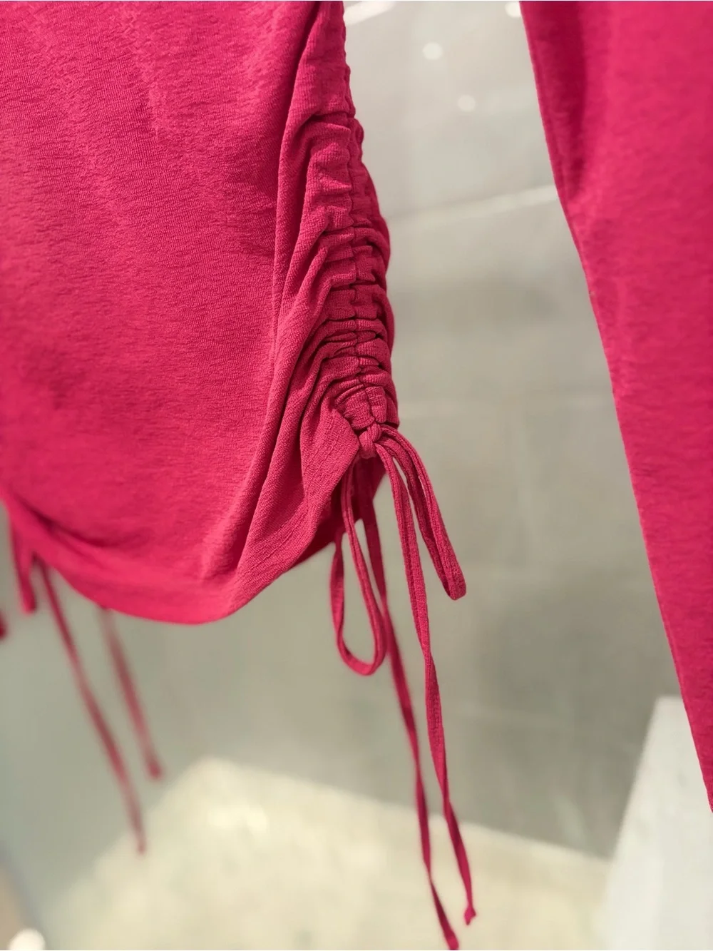 Topshop Hot Pink Long-Sleeve Side-Tie Ruched Tee